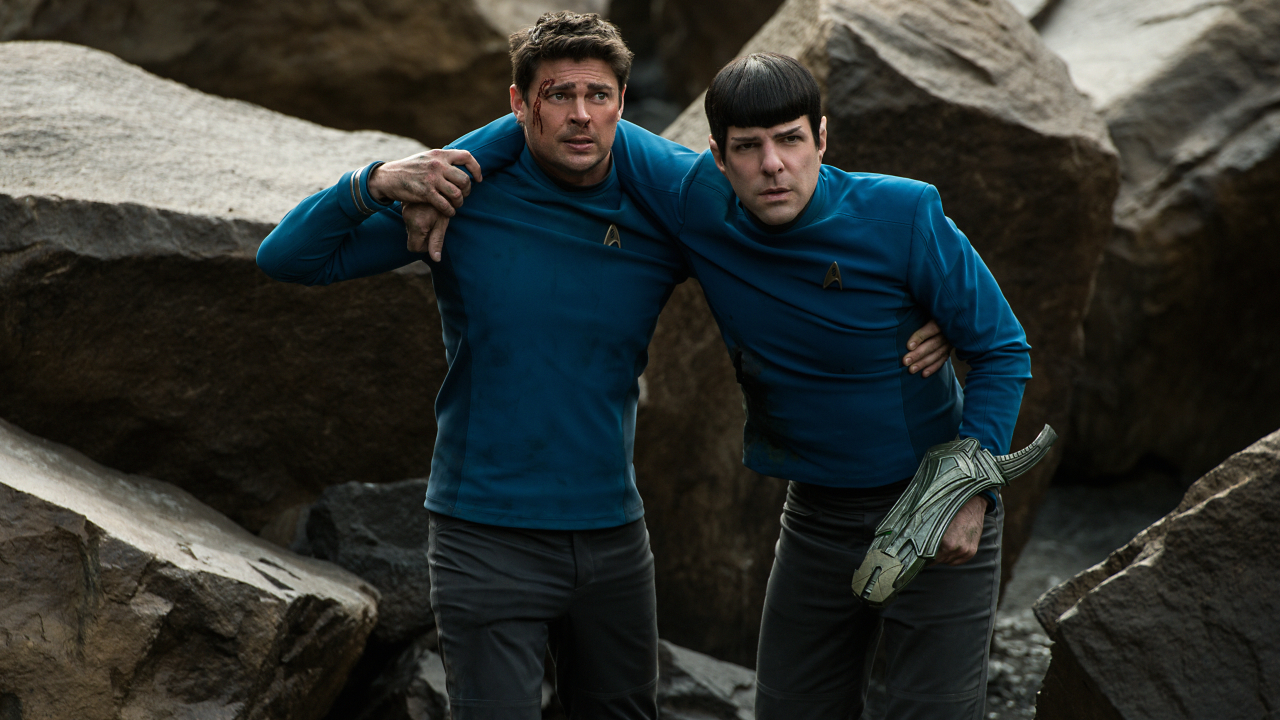 Left to right: Karl Urban plays Bones and Zachary Quinto plays Spock in Star Trek Beyond from Paramount Pictures, Skydance, Bad Robot, Sneaky Shark and Perfect Storm Entertainment
