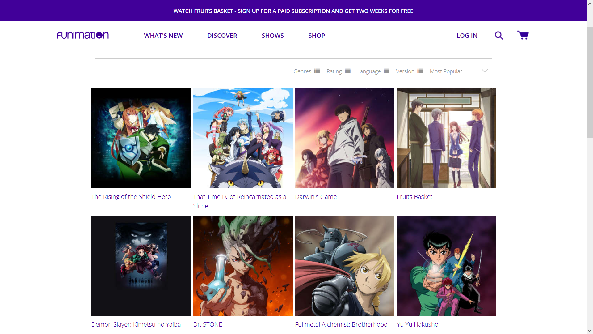 Shows on Funimation