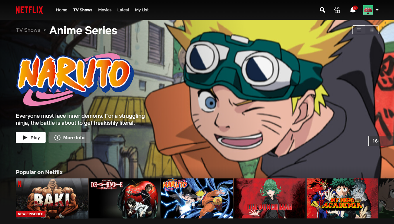 Anime category on netflix