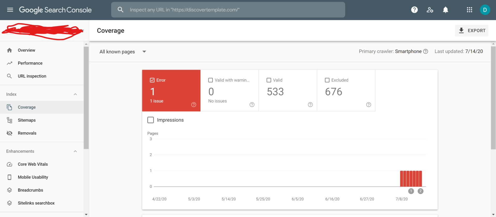 Coverage in Google Search Console
