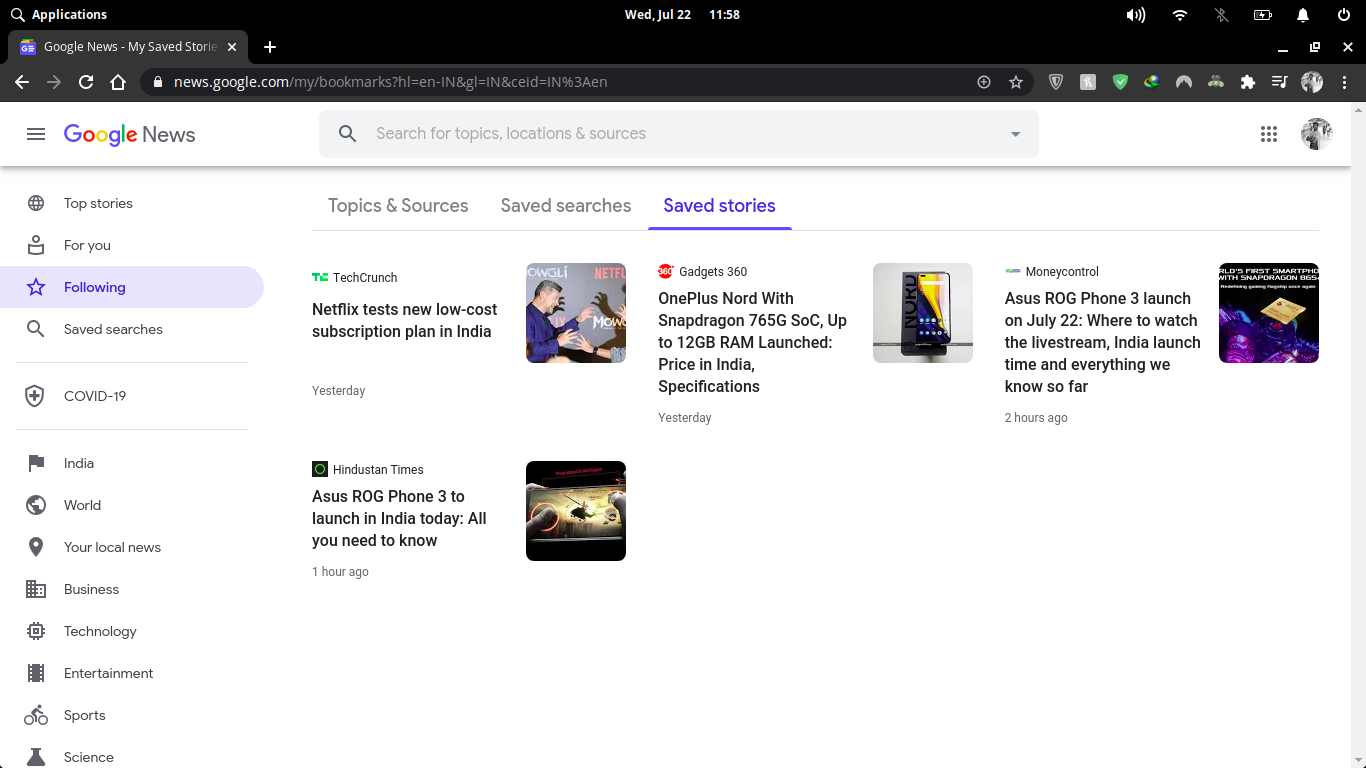 Google News as an RSS feed reader