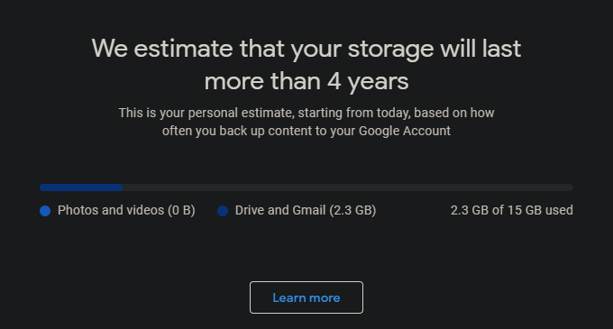 Storage indicator of Google Photos Storage indicator of Google Photos