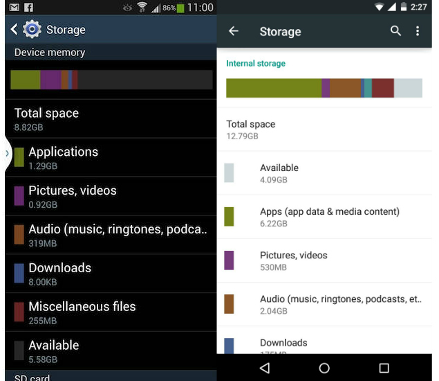 Storage comparison gawking geeks Stock vs OEM Android